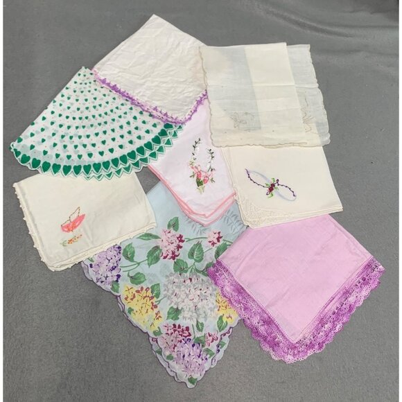 Vintage Assorted Embroidered Floral Handkerchiefs Set of 9 - Picture 11 of 11
